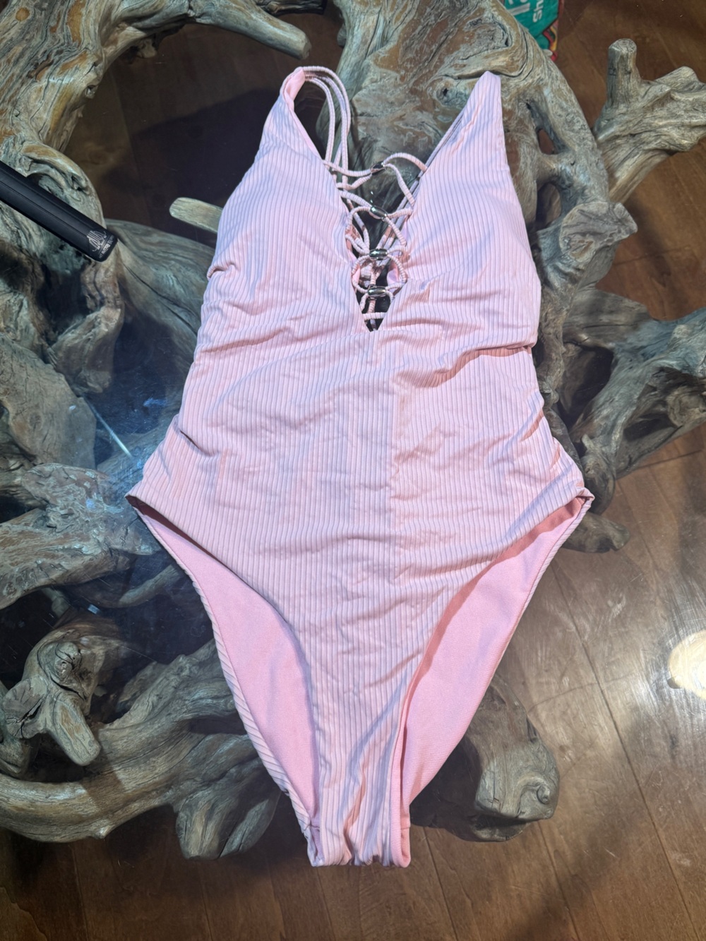 Pink Ribbed One-Piece Swimsuit